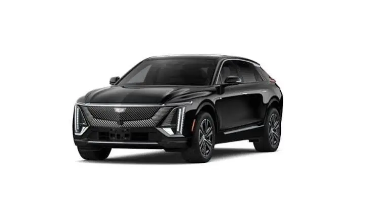 Black 2026 Cadillac LYRIQ luxury electric SUV shown from the front three-quarter angle